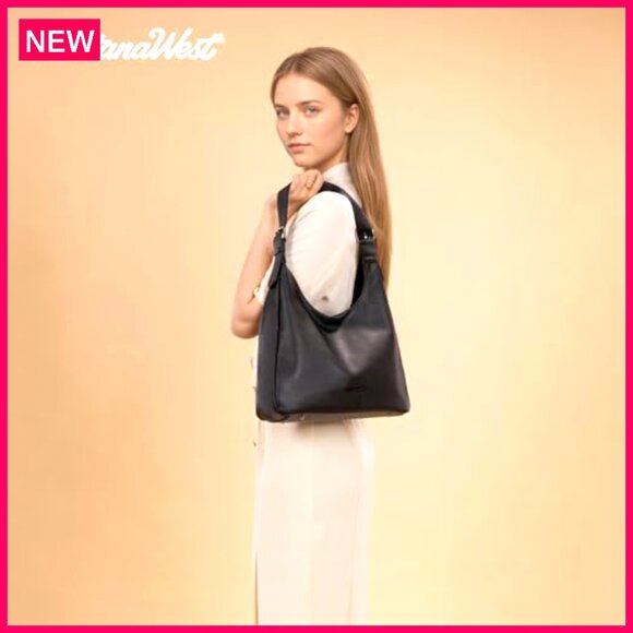 Slouchy Hobo Shoulder Bag, Soft PU Leather, Multi-Pocket, Adjustable Strap - Picture 5 of 8